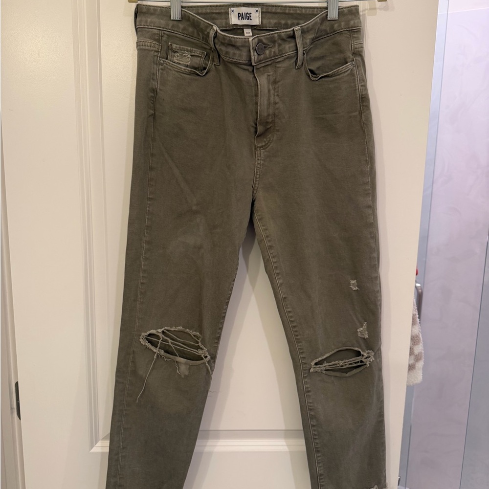 PAIGE Women's Straight Leg Olive Jeans